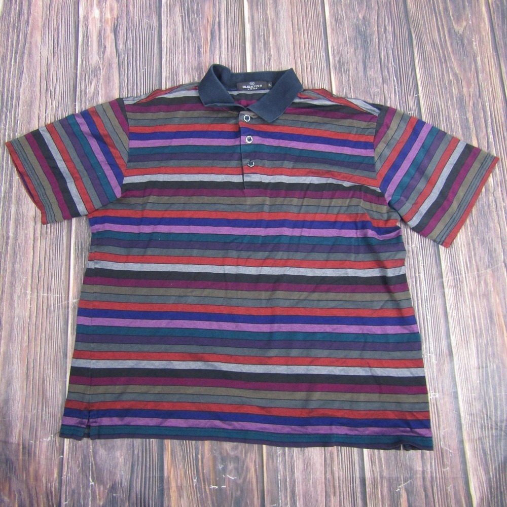 Bugatchi Uomo Polo Shirt Mens XL Multicolor Stripe 100% Egyptian Cotton‎ Casual